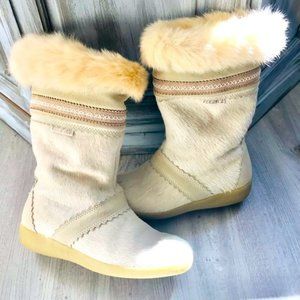TECNICA APRES SKI BOOTS - pale gray goat hair and rabbit fur trim, Italy SZ6